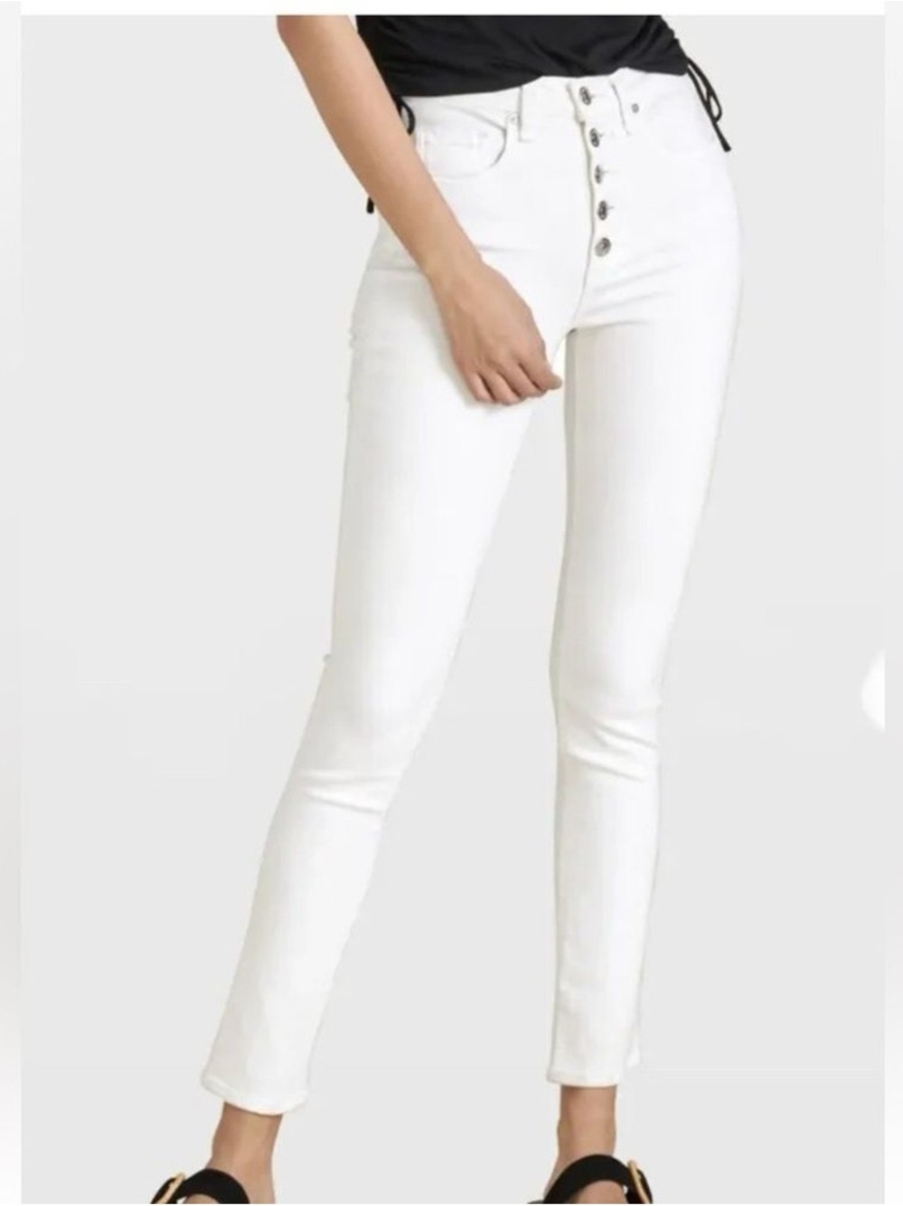Veronica Beard White Button-Front Skinny Jeans